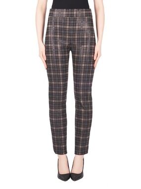 Joseph Ribkoff Checked Trouser Pants Size 12 Black Taupe Metallic